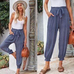 Dress Forum NWT Blue Patterned Women's Jogger Casual Print Pants Small